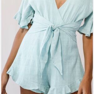 Light Blue Ruffle Hem Romper